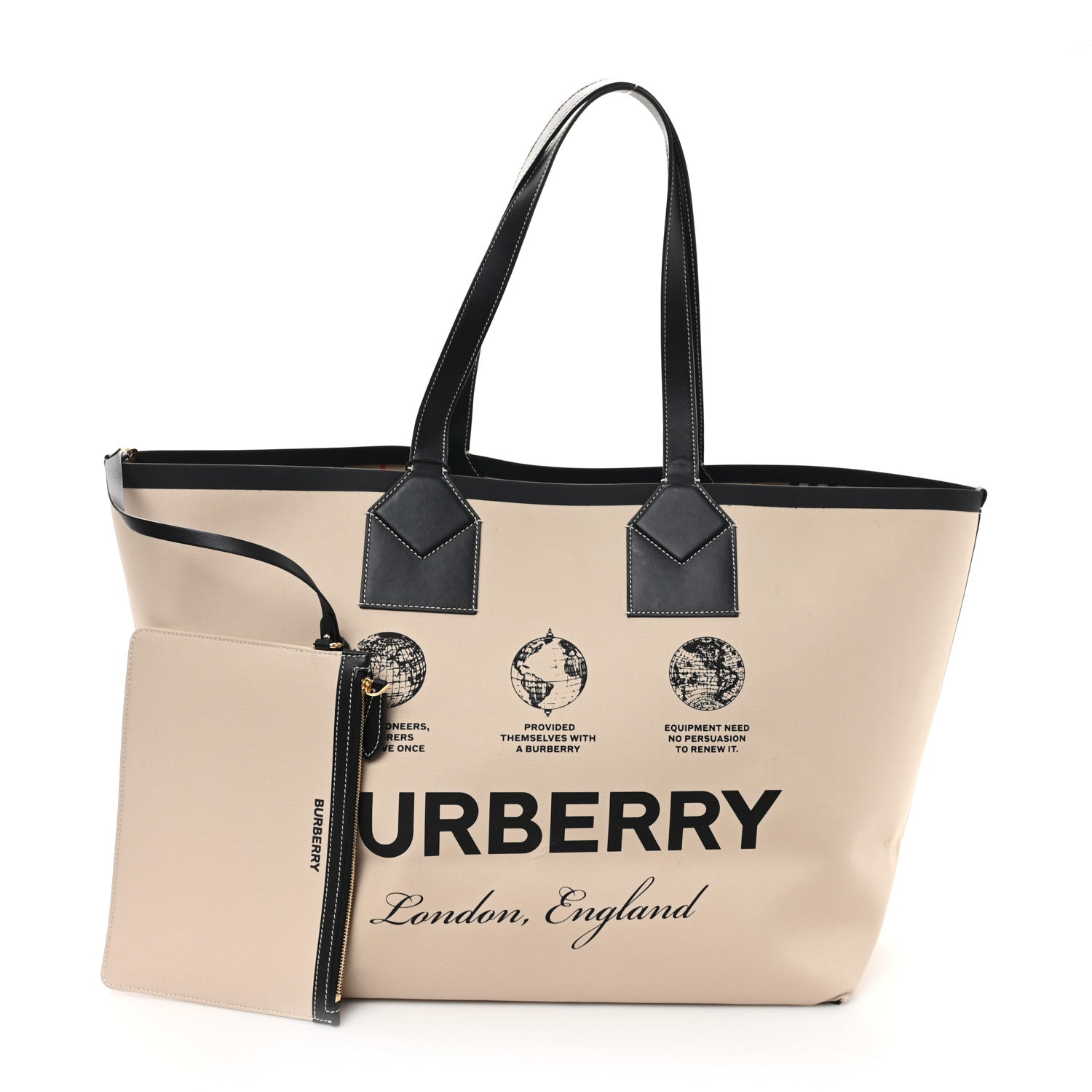 Burberry Cotton Canvas Calfskin Heritage Print Large Tote Beige 3 of 11