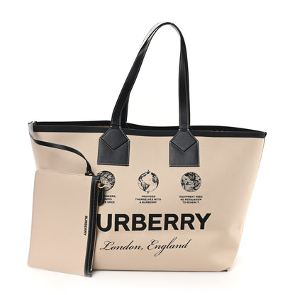Burberry Cotton Canvas Calfskin Heritage Print Large Tote Beige 3 of 11