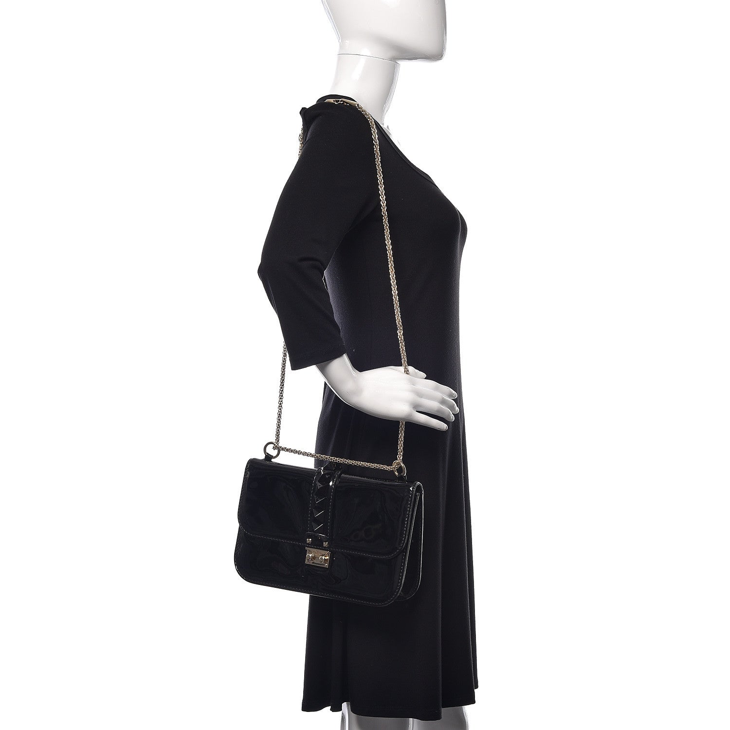 Valentino Garavani Patent Monochrome Medium Glam Lock Rockstud Flap Black 2 of 9
