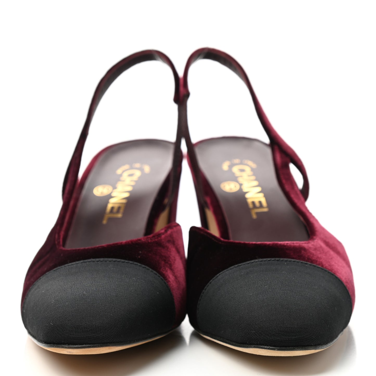 Velvet Grosgrain Cap Toe CC Slingback Pumps 40.5 Burgundy Black