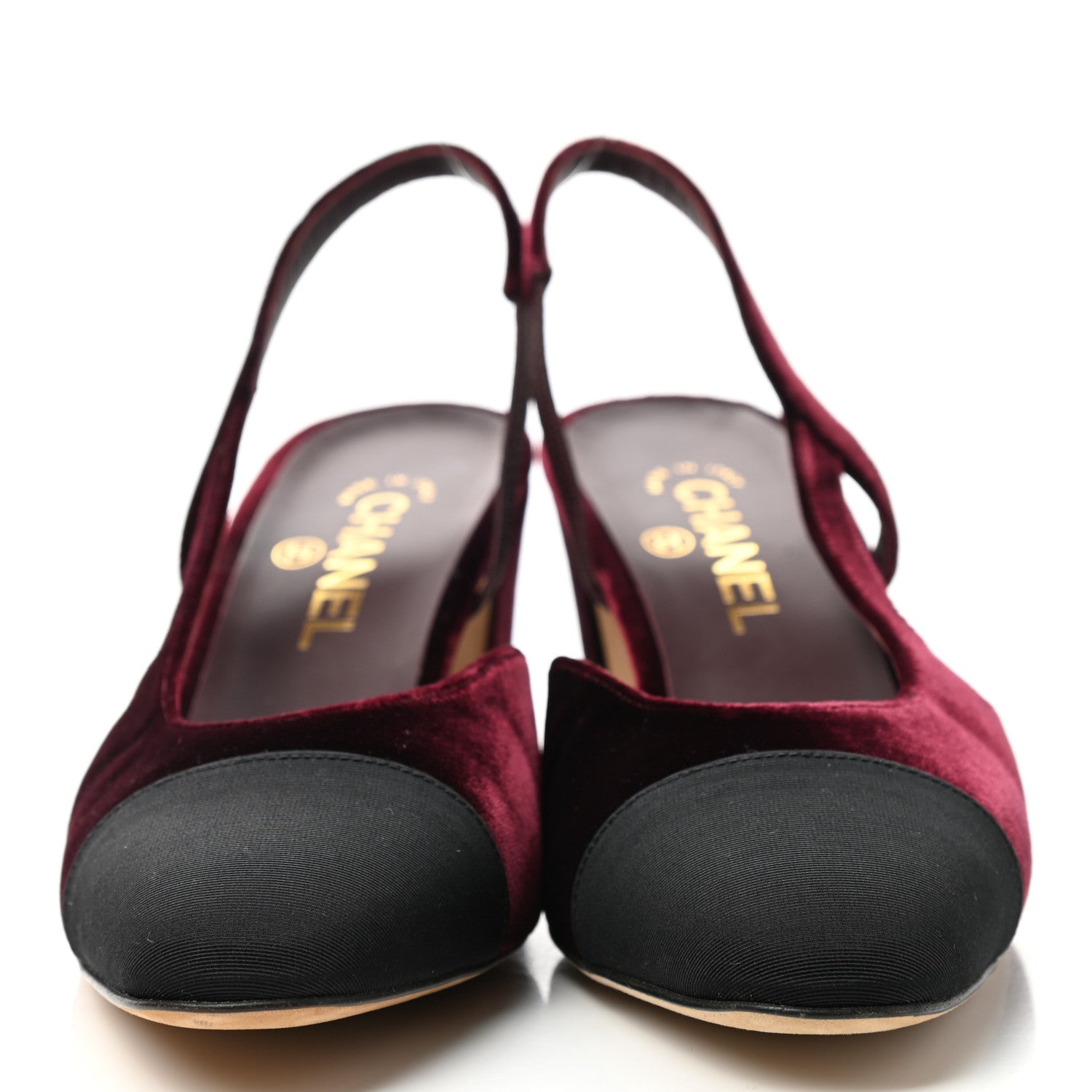 Chanel Velvet Grosgrain Cap Toe CC Slingback Pumps 40.5 Burgundy Black 2 of 8