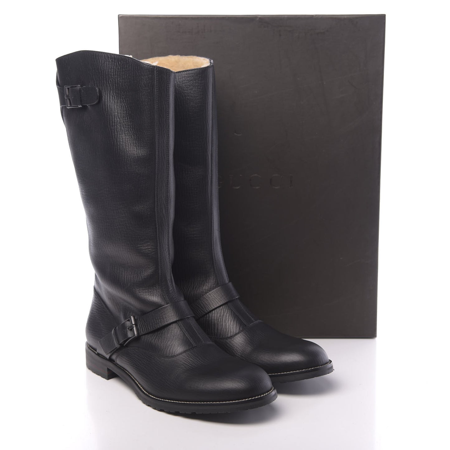 Calfskin Shearling Boots 11 Black