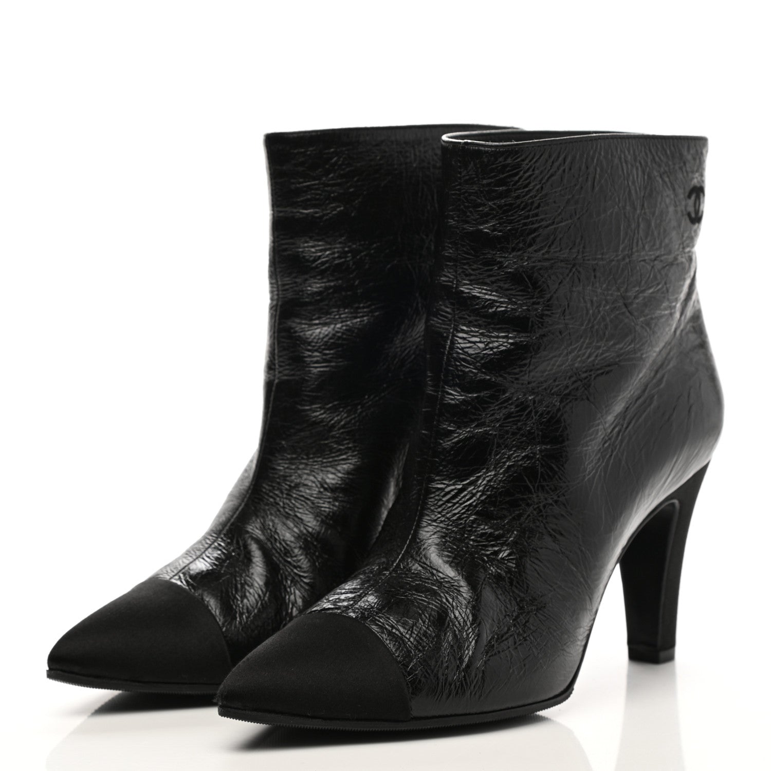 Chanel Satin Grosgrain Cap Toe Ruffle Boots 37.5 Black 38 Black 3 of 9