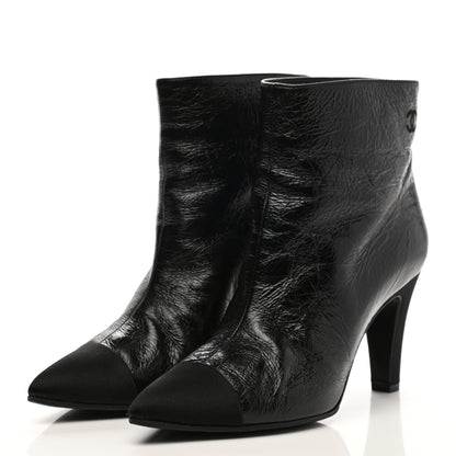 Chanel Satin Grosgrain Cap Toe Ruffle Boots 37.5 Black 38 Black 3 of 9