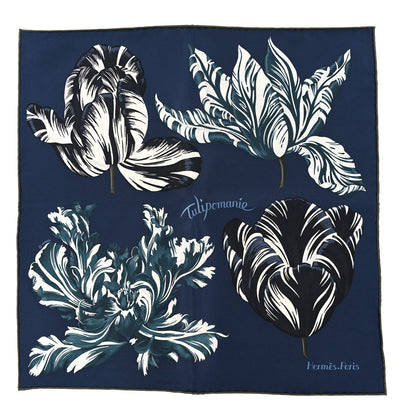 Hermes Silk Tulipomanie Detail Scarf 45 Bleu Marine Ardoise Vert Loden 1 of 3