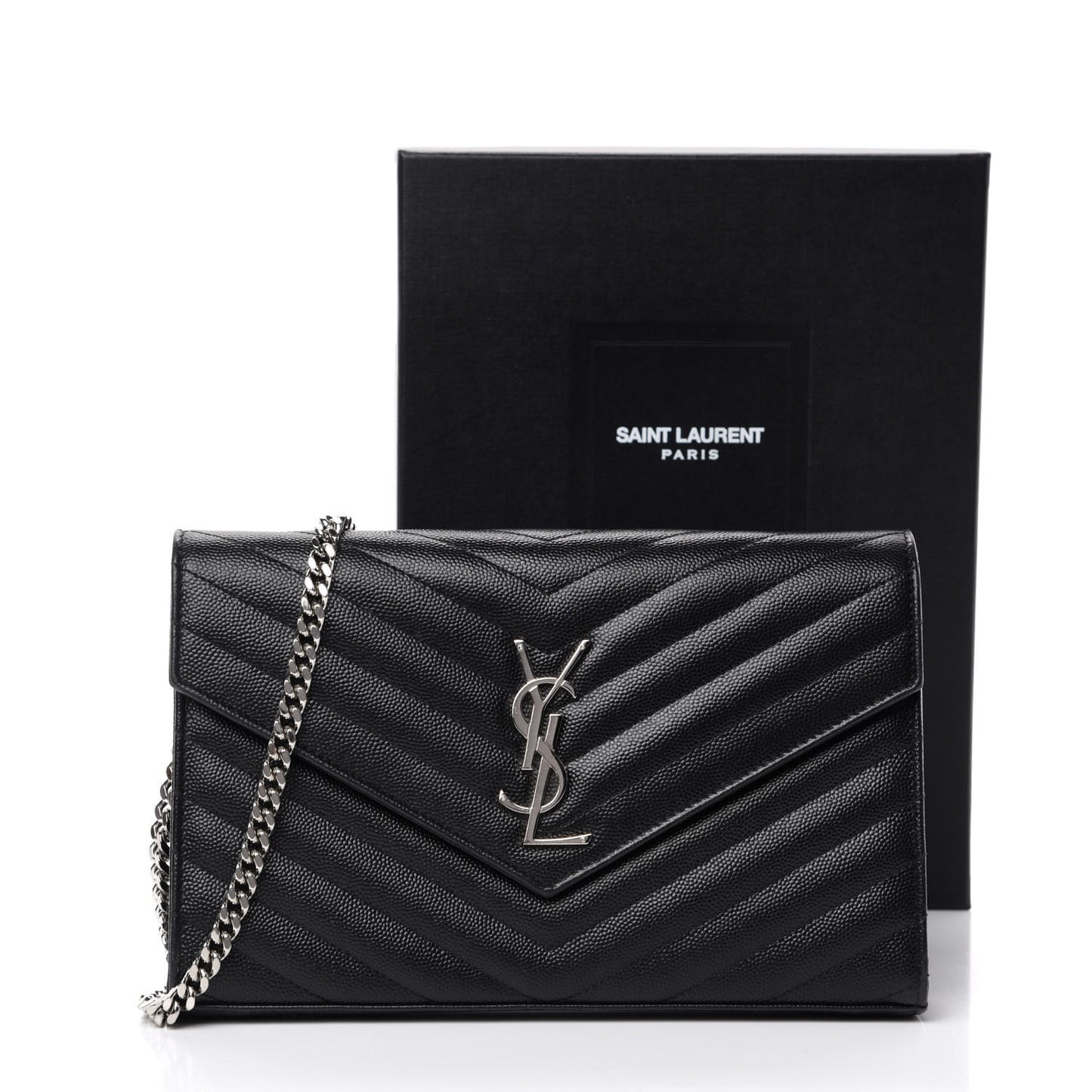 Grain De Poudre Matelasse Chevron Monogram Chain Wallet Black