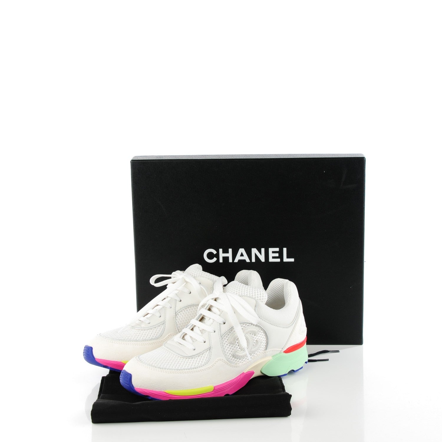 Chanel Suede Calfskin CC Sneakers 37 Pink Green 5 of 8