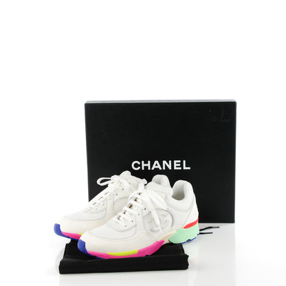 Chanel Suede Calfskin CC Sneakers 37 Pink Green 5 of 8