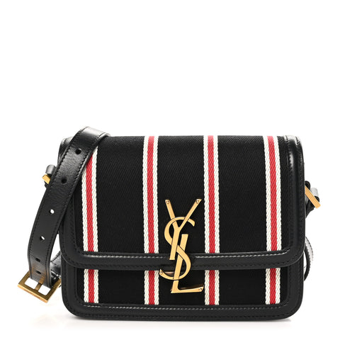 Canvas Striped Calfskin Small Solferino Satchel Black Red