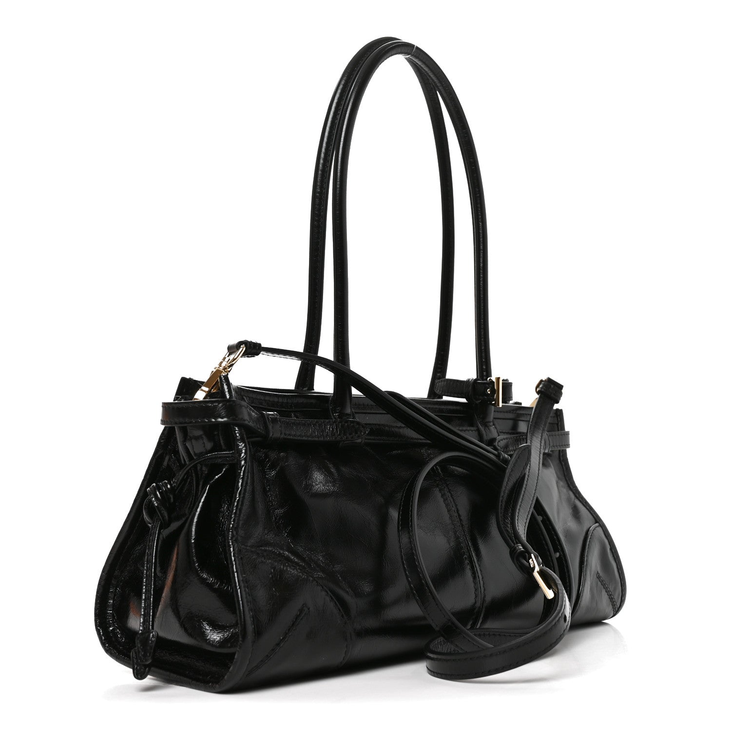 Prada Soft Lux Calfskin Triangle Medium Bonnie Shoulder Bag Black 2 of 8