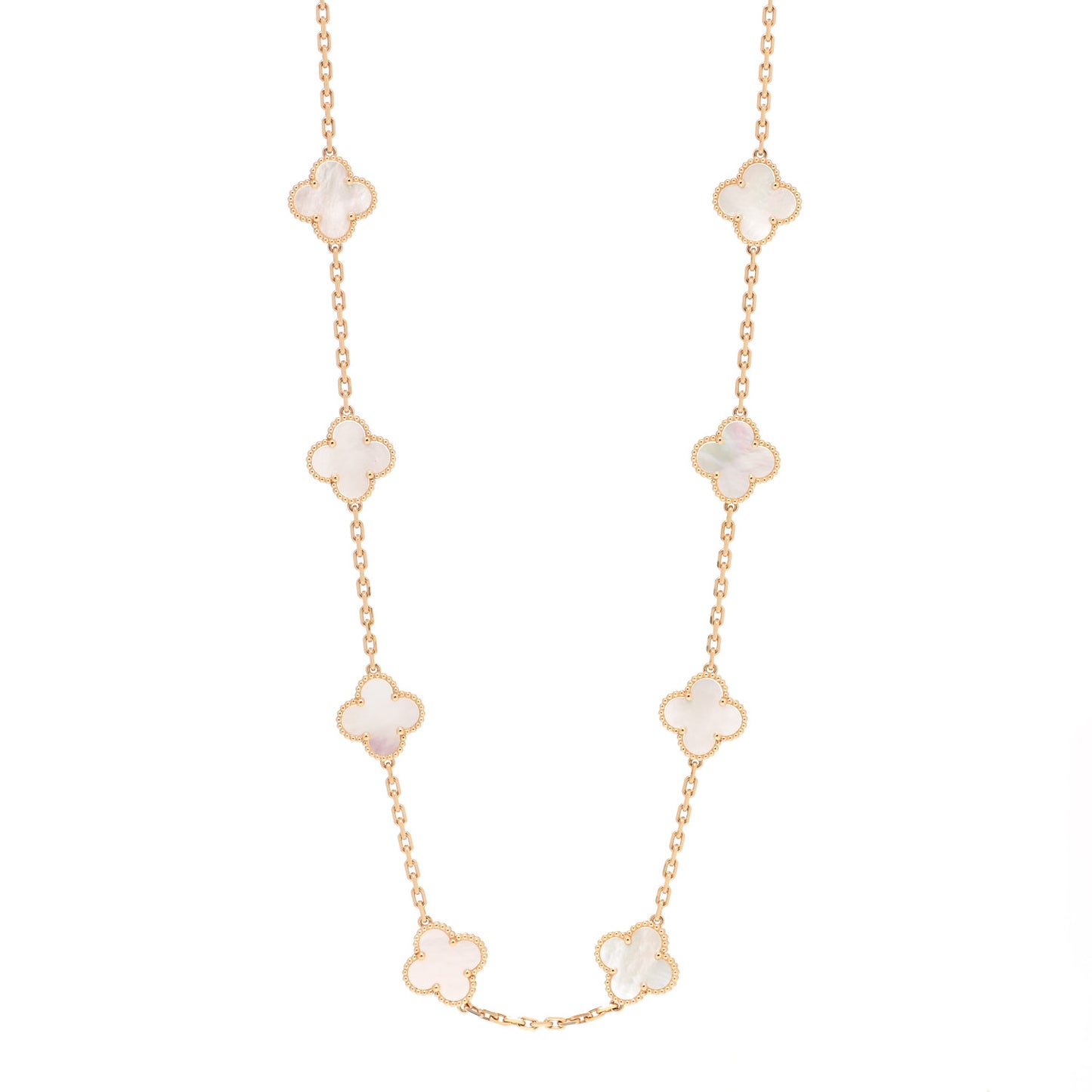 18K Yellow Gold Mother of Pearl 20 Motifs Vintage Alhambra Necklace