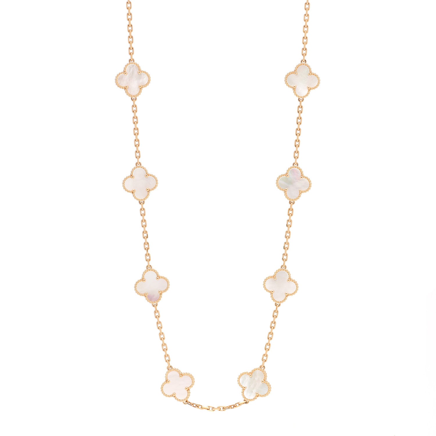 Van Cleef & Arpels 18K Yellow Gold Mother of Pearl 20 Motifs Vintage Alhambra Necklace 1 of 6