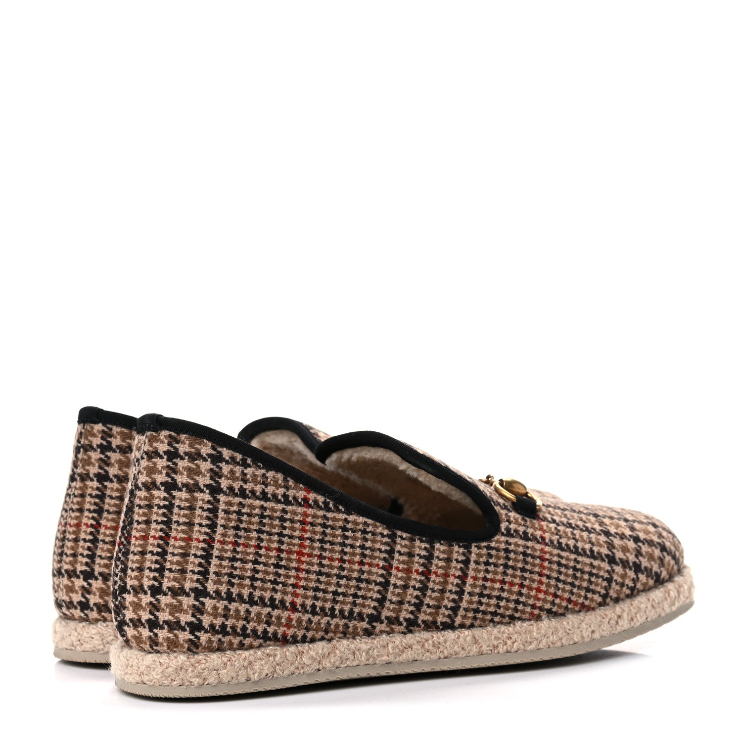 Gucci Wool Tweed Plaid Houndstooth Mens Fria Horsebit Loafers 8 Mahogany Black 4 of 8
