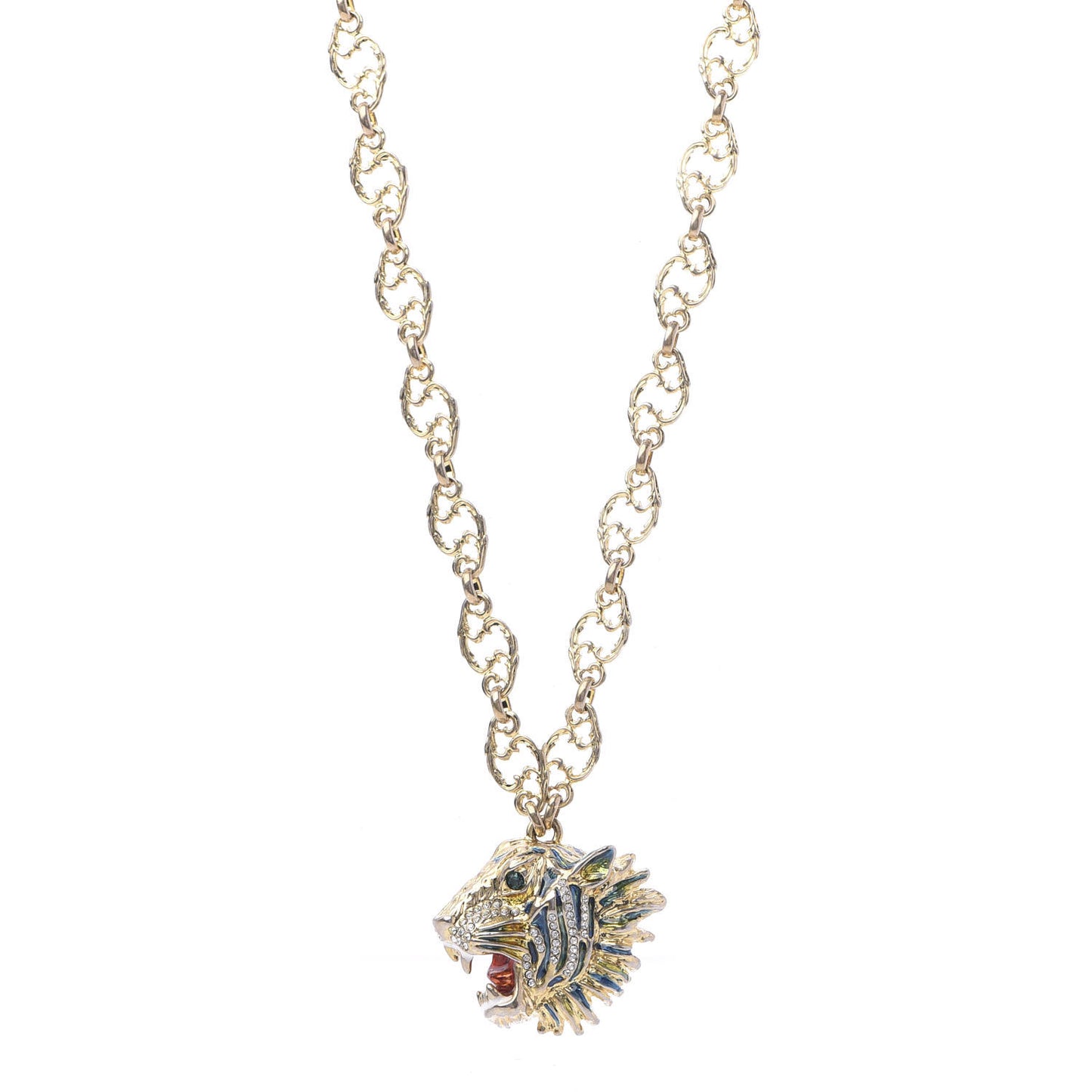 Metal Crystal Enamel Rajah Necklace Gold Blue