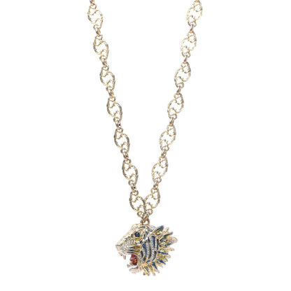 Gucci Metal Crystal Enamel Rajah Necklace Gold Blue 1 of 7