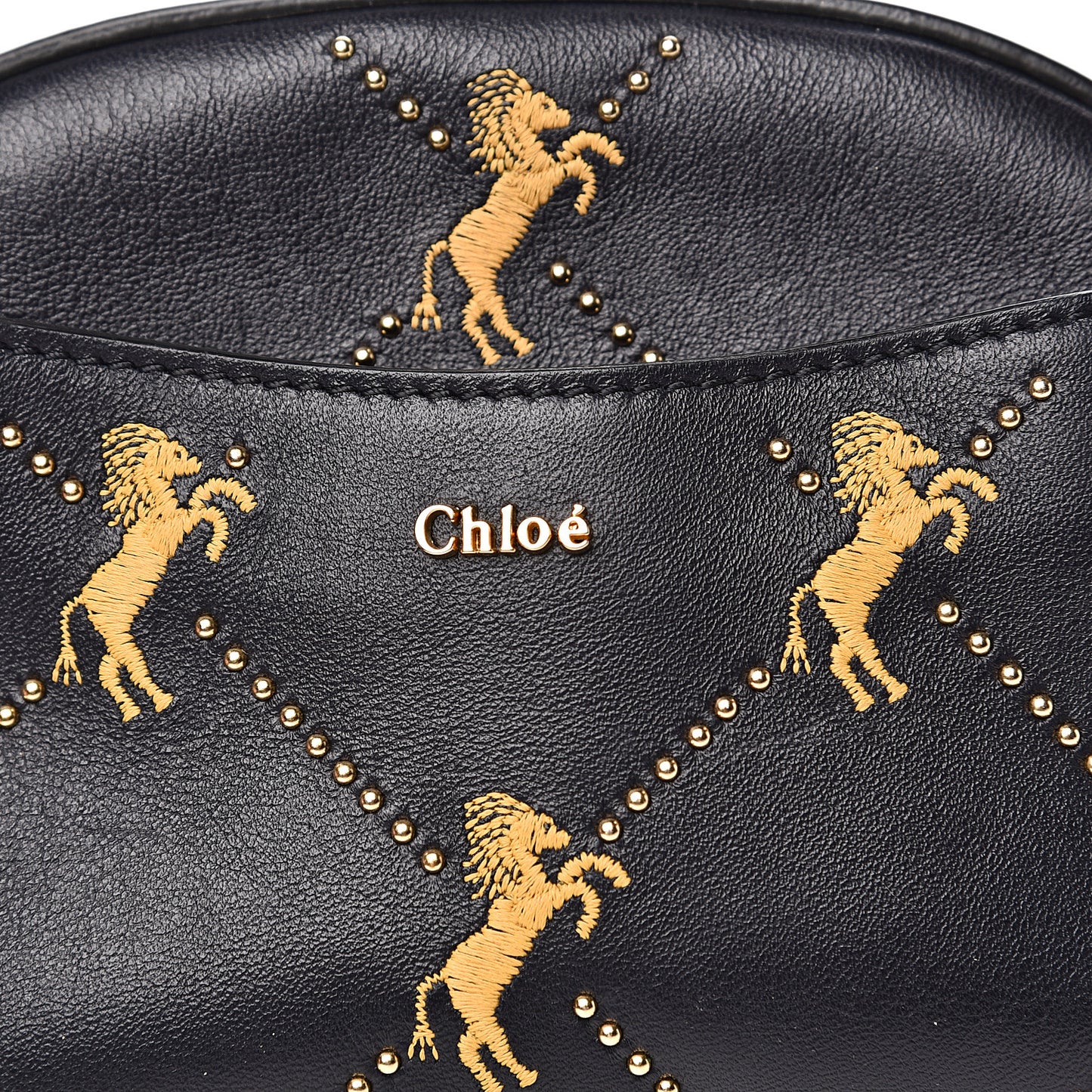 Smooth Calfskin Little Horses Embroidered Signature Belt Bag Black
