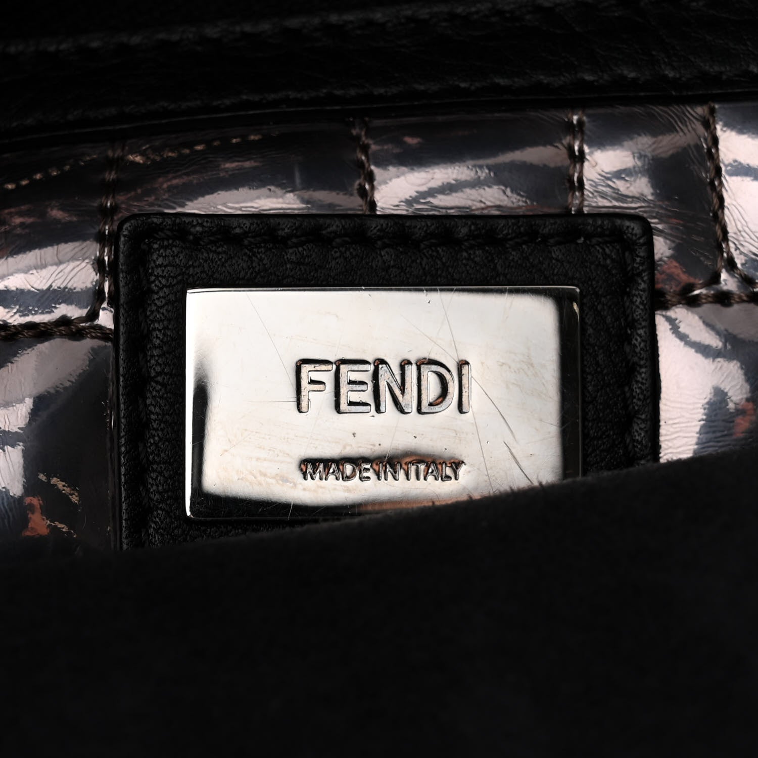Fendi Vitello Dolce Marmol Patent Crocodile Trapuntata Large Peekaboo Iconic Satchel Black Fumo 7 of 11