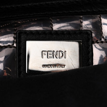 Fendi Vitello Dolce Marmol Patent Crocodile Trapuntata Large Peekaboo Iconic Satchel Black Fumo 7 of 11