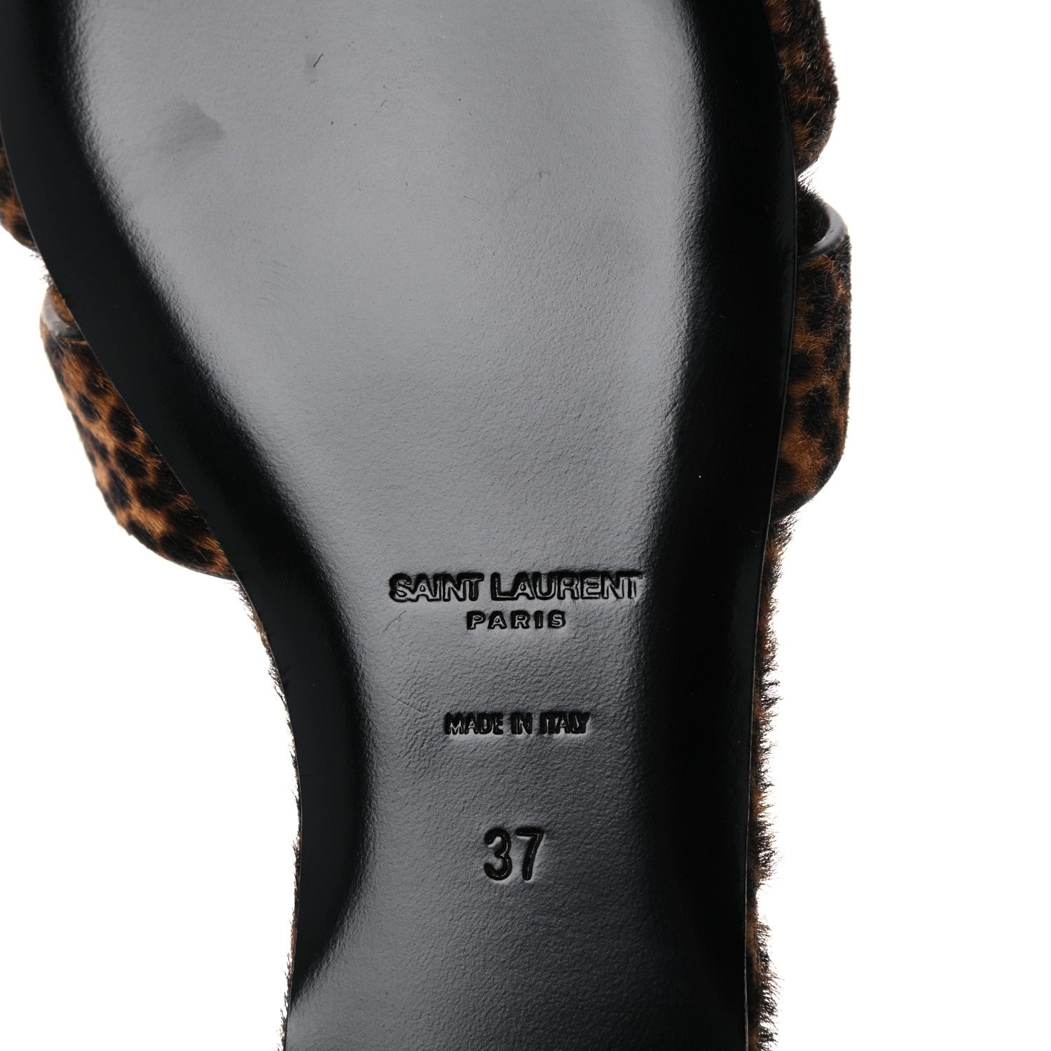 Saint Laurent Calfskin Leopard Print Tribute 05 Slide Sandals 37 Manto Natural 7 of 9