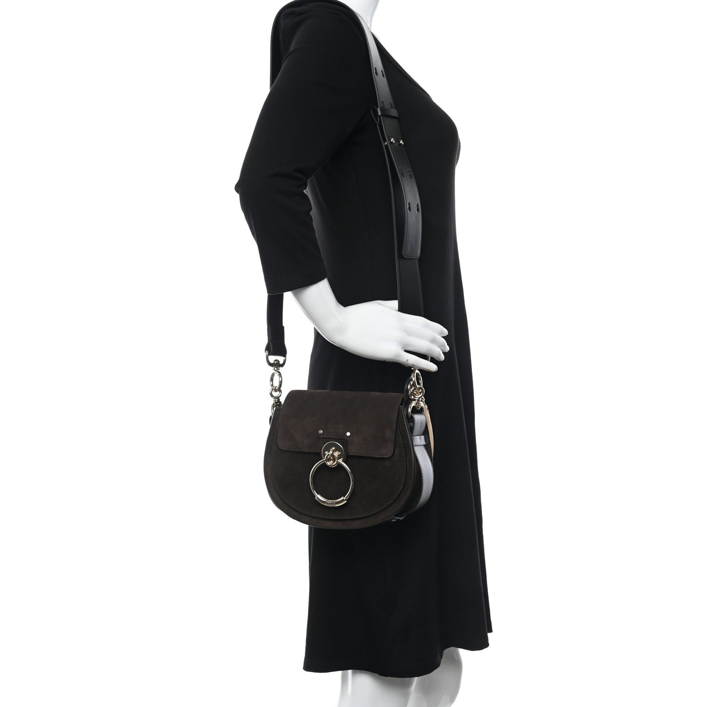 Calfskin Suede Small Tess Bag Chocolate Brown