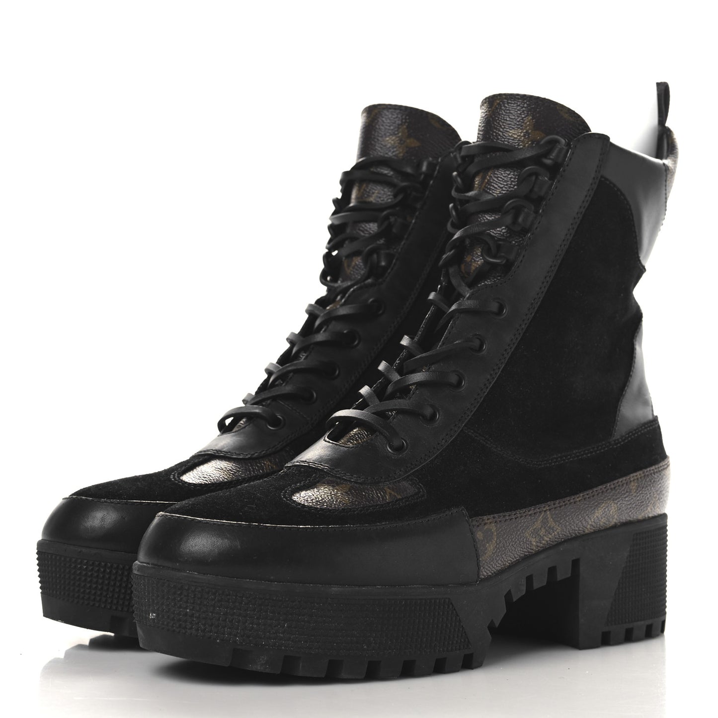 Suede Calfskin Monogram Laureate Platform Desert Boots 42 Black