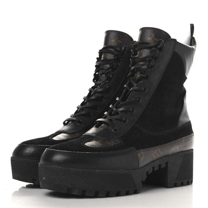 Louis Vuitton Suede Calfskin Monogram Laureate Platform Desert Boots 42 Black 3 of 8
