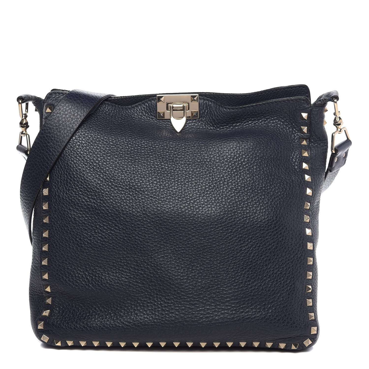 Valentino Garavani Pebbled Calfskin Large Rockstud Flip-Lock Messenger Bag Marine 1 of 12