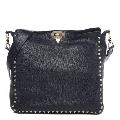 Valentino Garavani Pebbled Calfskin Large Rockstud Flip-Lock Messenger Bag Marine 1 of 12