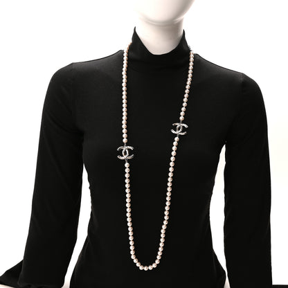 Chanel Pearl Resin CC Long Necklace Pearly White Silver 2 of 5