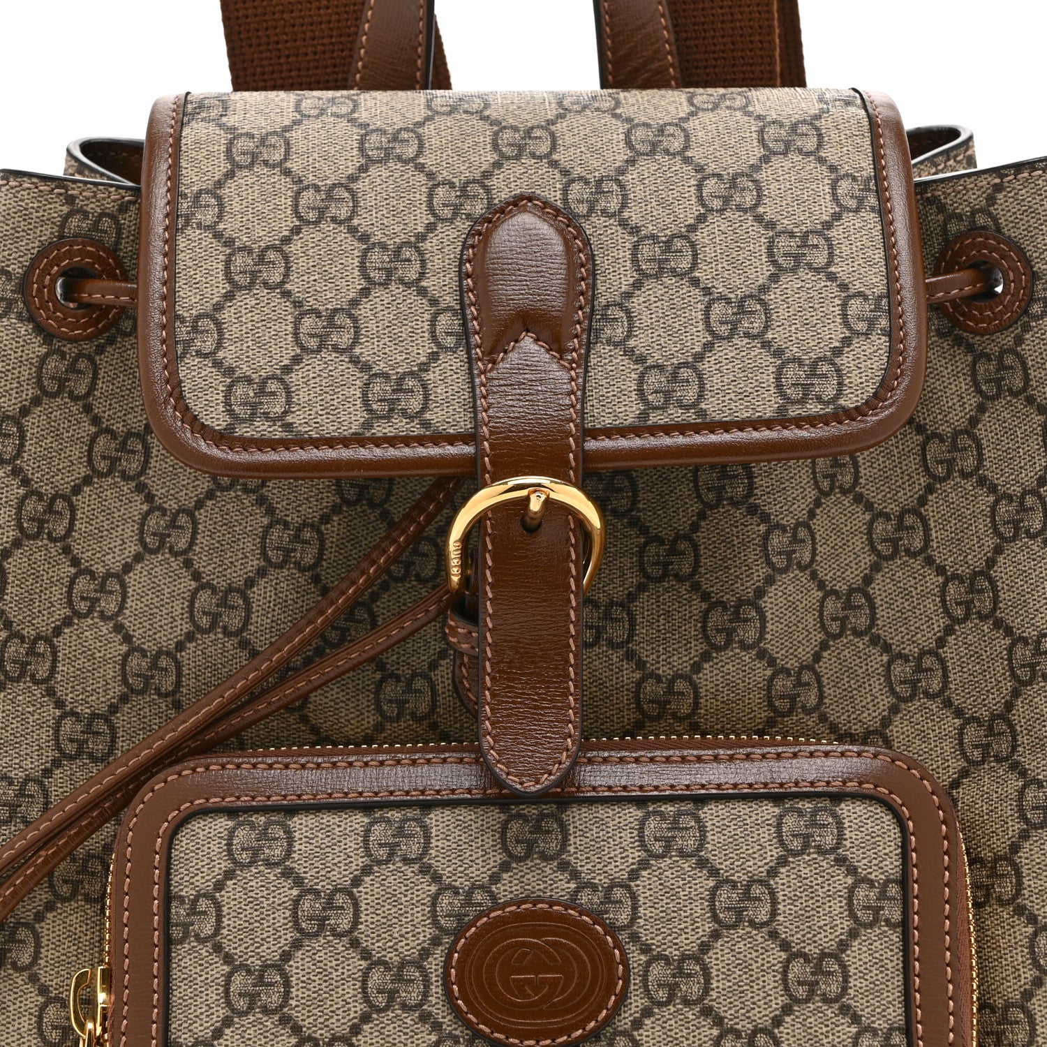 Gucci GG Supreme Monogram Azalea Calfskin Retro Interlocking G Buckle Backpack Beige Ebony Brown Sugar 9 of 11