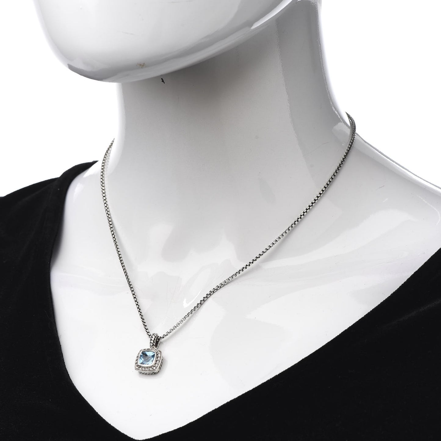 Sterling Silver Diamond Blue Topaz 7mm Petite Albion Pendant Necklace