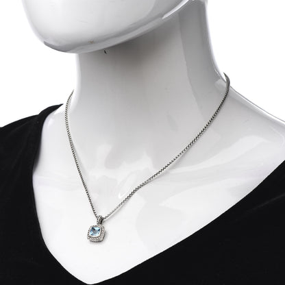 David Yurman Sterling Silver Diamond Blue Topaz 7mm Petite Albion Pendant Necklace 2 of 4
