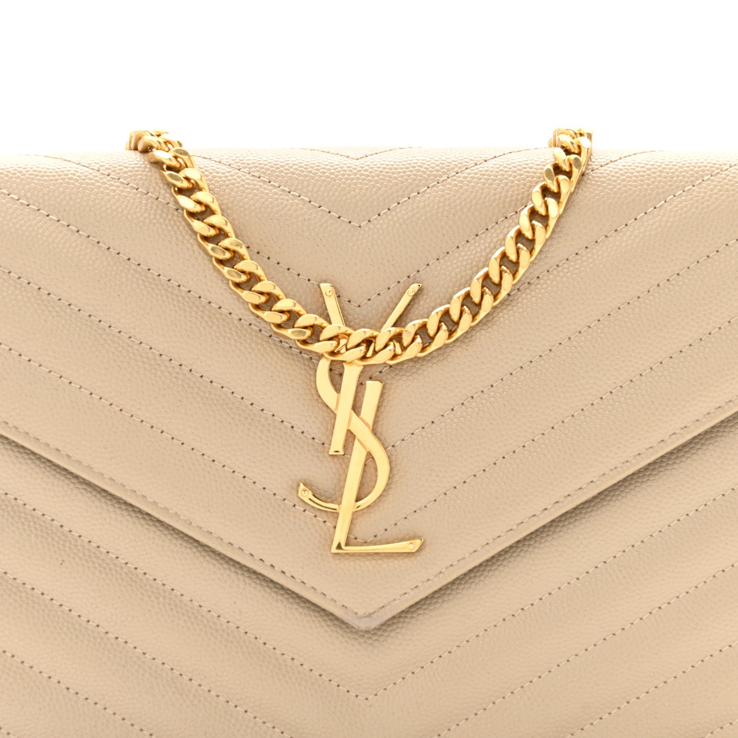 Grain De Poudre Matelasse Chevron Monogram Chain Wallet Dark Latte