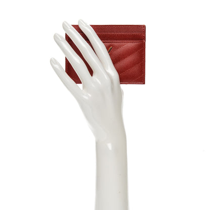 Saint Laurent Grain De Poudre Matelasse Chevron Monogram Credit Card Case New Red 2 of 6