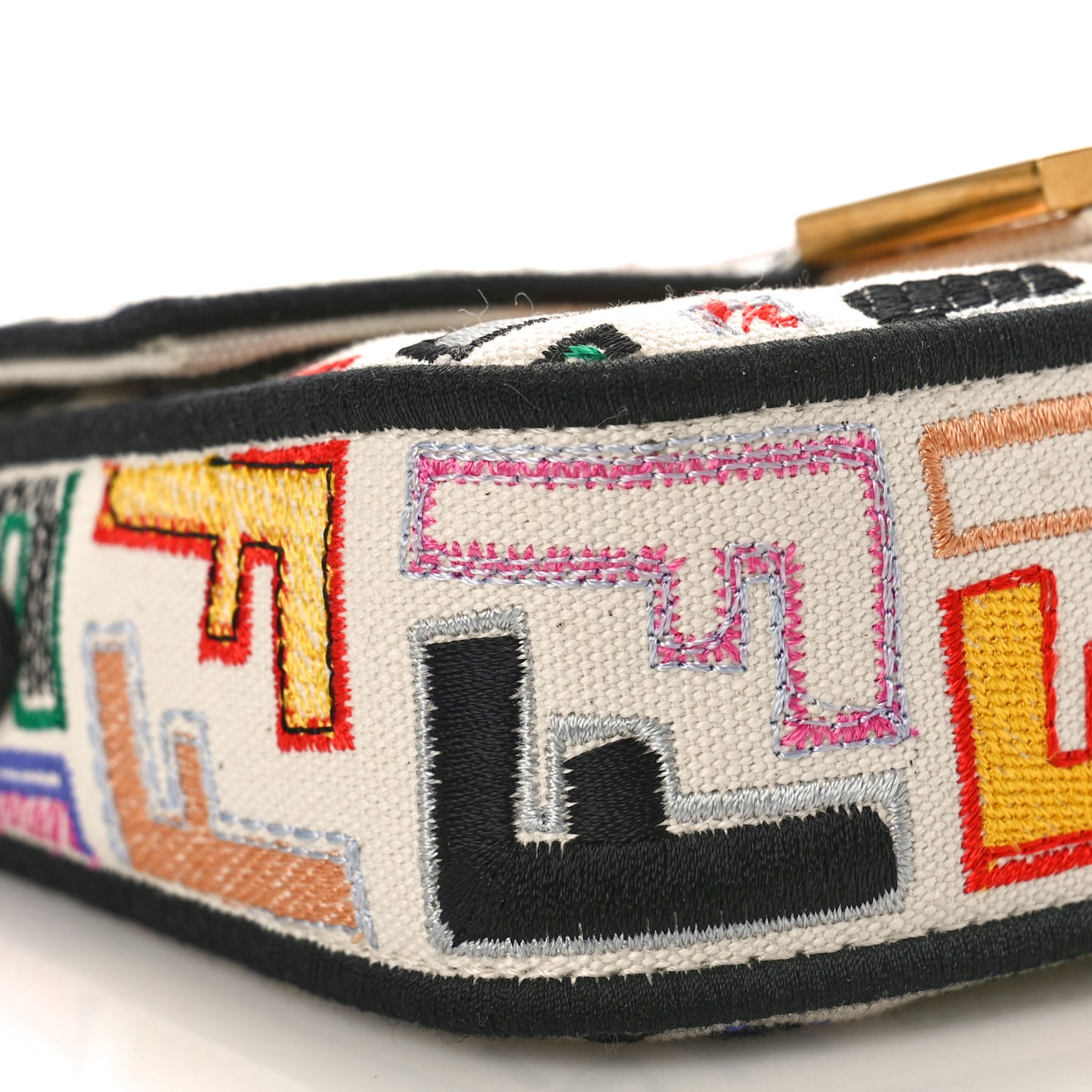Canvas Vitello Seta FF Embroidered Chinese Valentines Day Mini Baguette Multicolor
