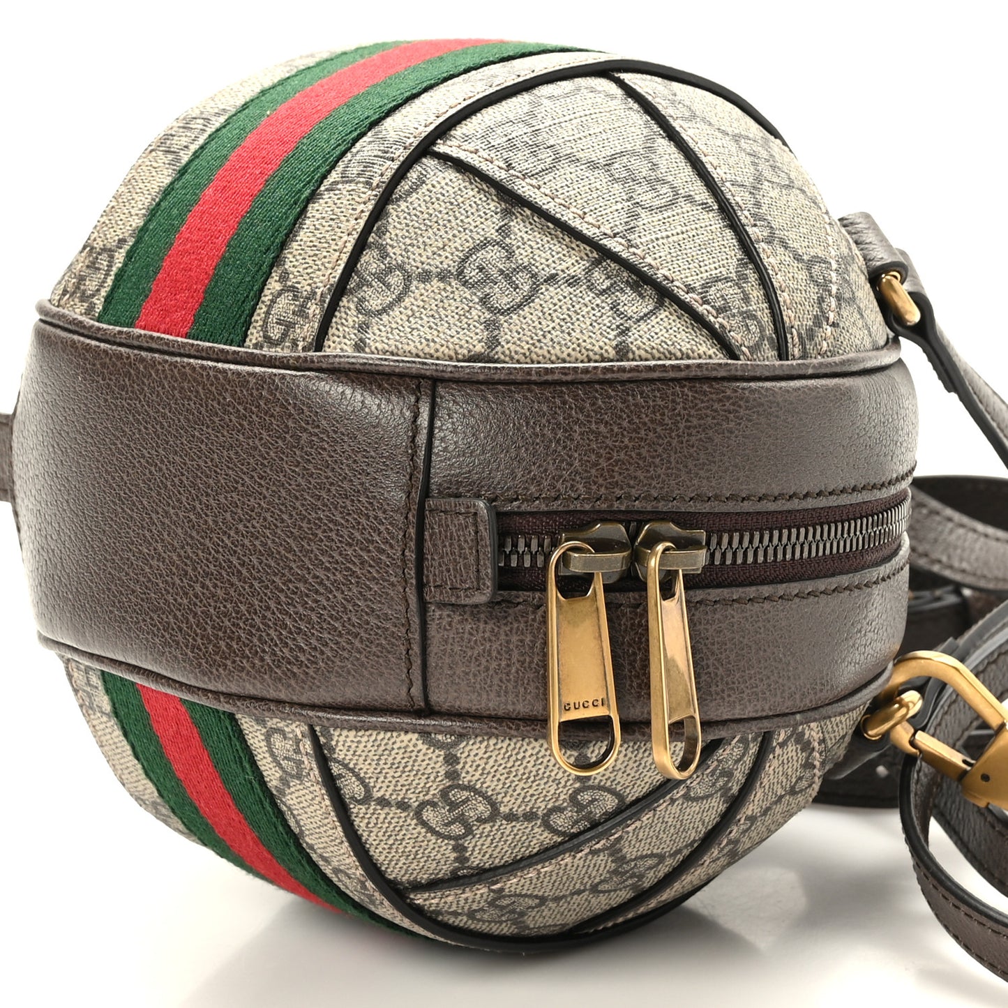 GG Supreme Monogram Textured Dollar Calfskin Web Mini Ophidia Basketball Shaped Shoulder Bag Beige Ebony New Acero