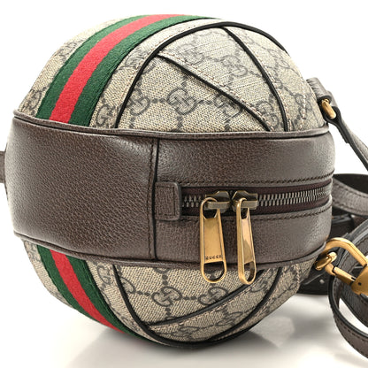 Gucci GG Supreme Monogram Textured Dollar Calfskin Web Mini Ophidia Basketball Shaped Shoulder Bag Beige Ebony New Acero 9 of 9