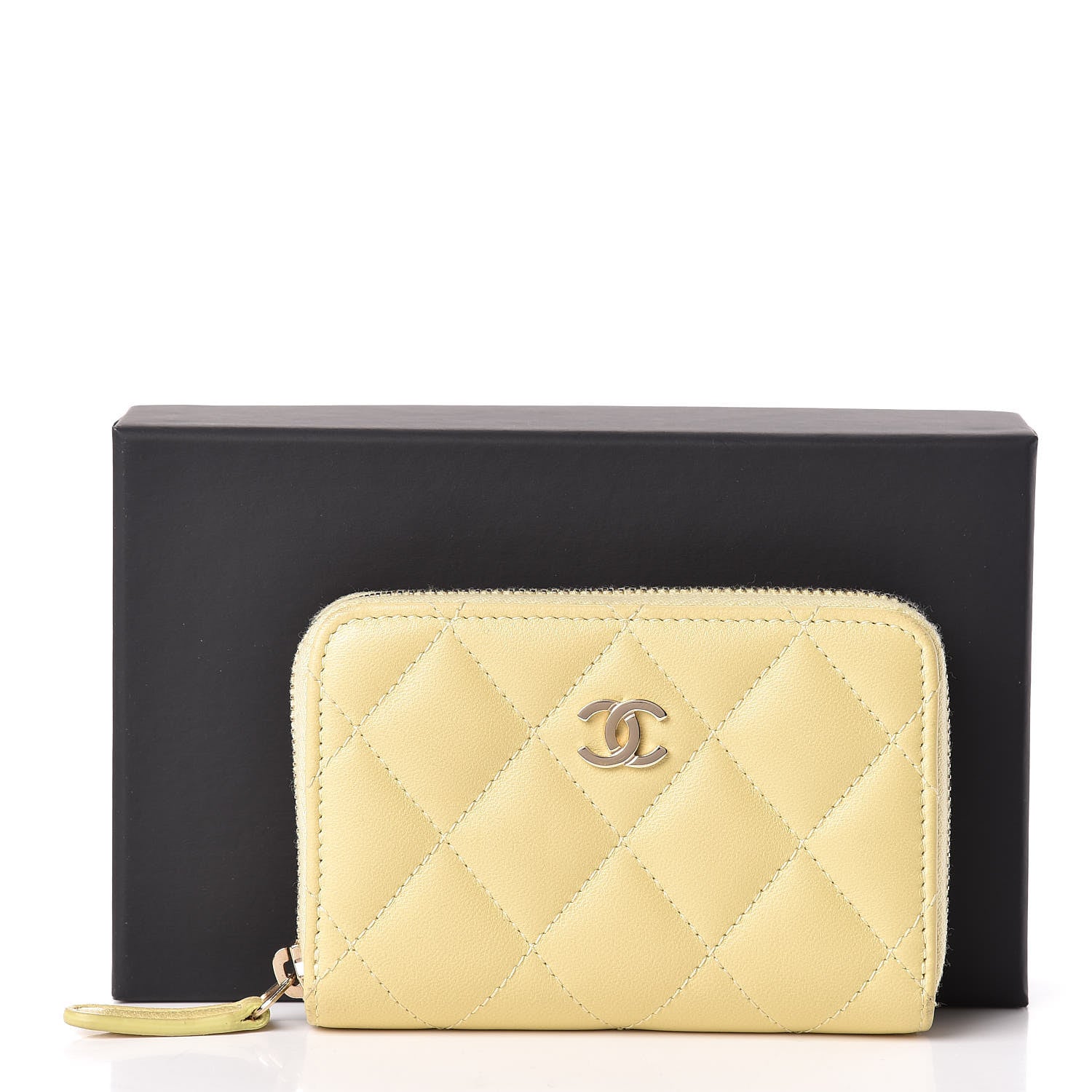 Chanel Lambskin Quilted Zip Around Coin Purse Wallet Light Yellow 8 of 8