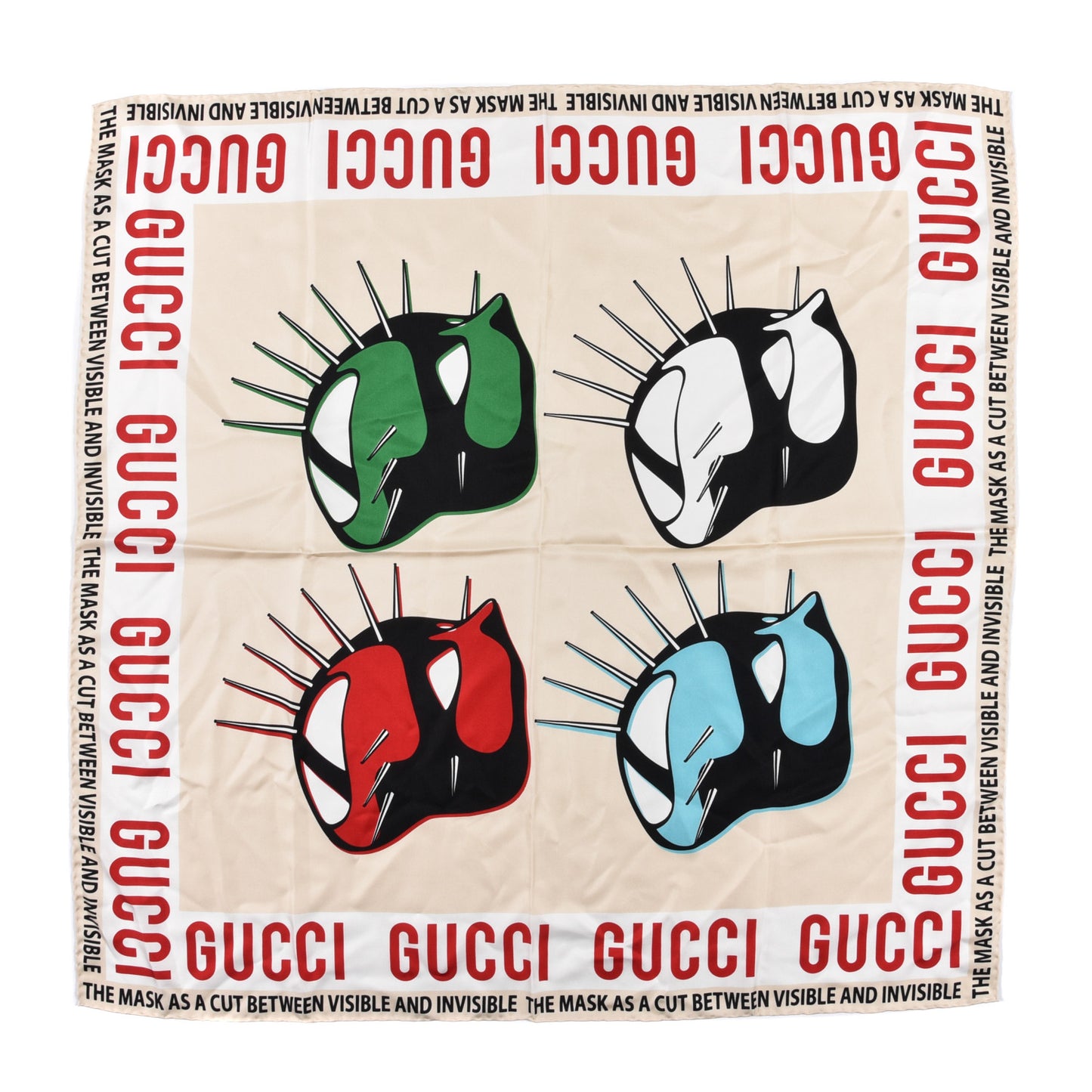 Silk Gucci Masks Print Scarf Ivory Multicolor