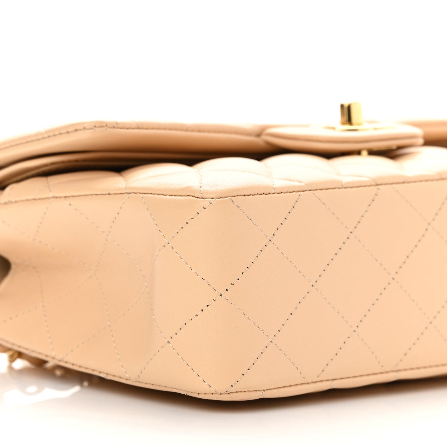 Lambskin Quilted Small Double Flap Beige