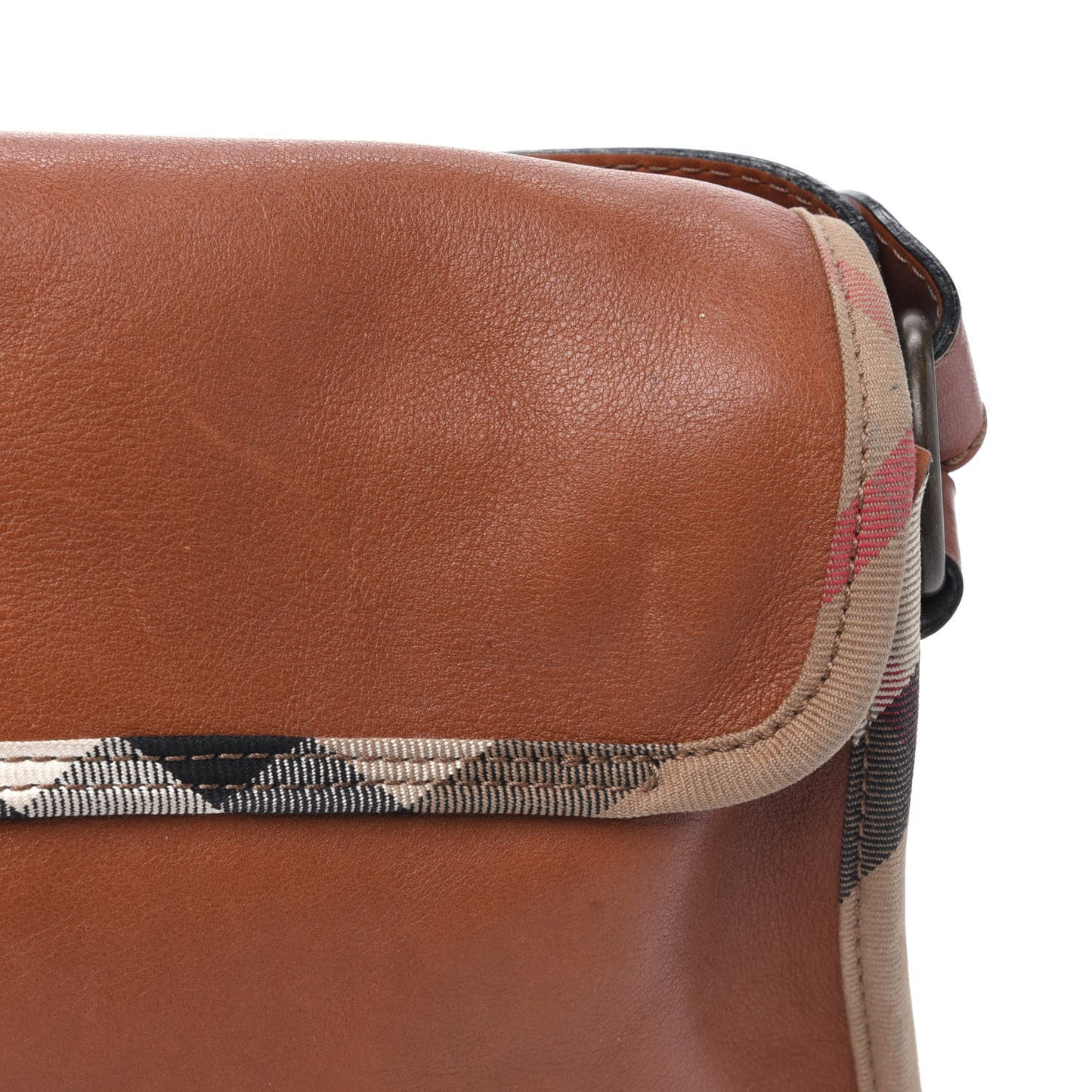 Calfskin House Check Trim Bates Shoulder Bag Cognac