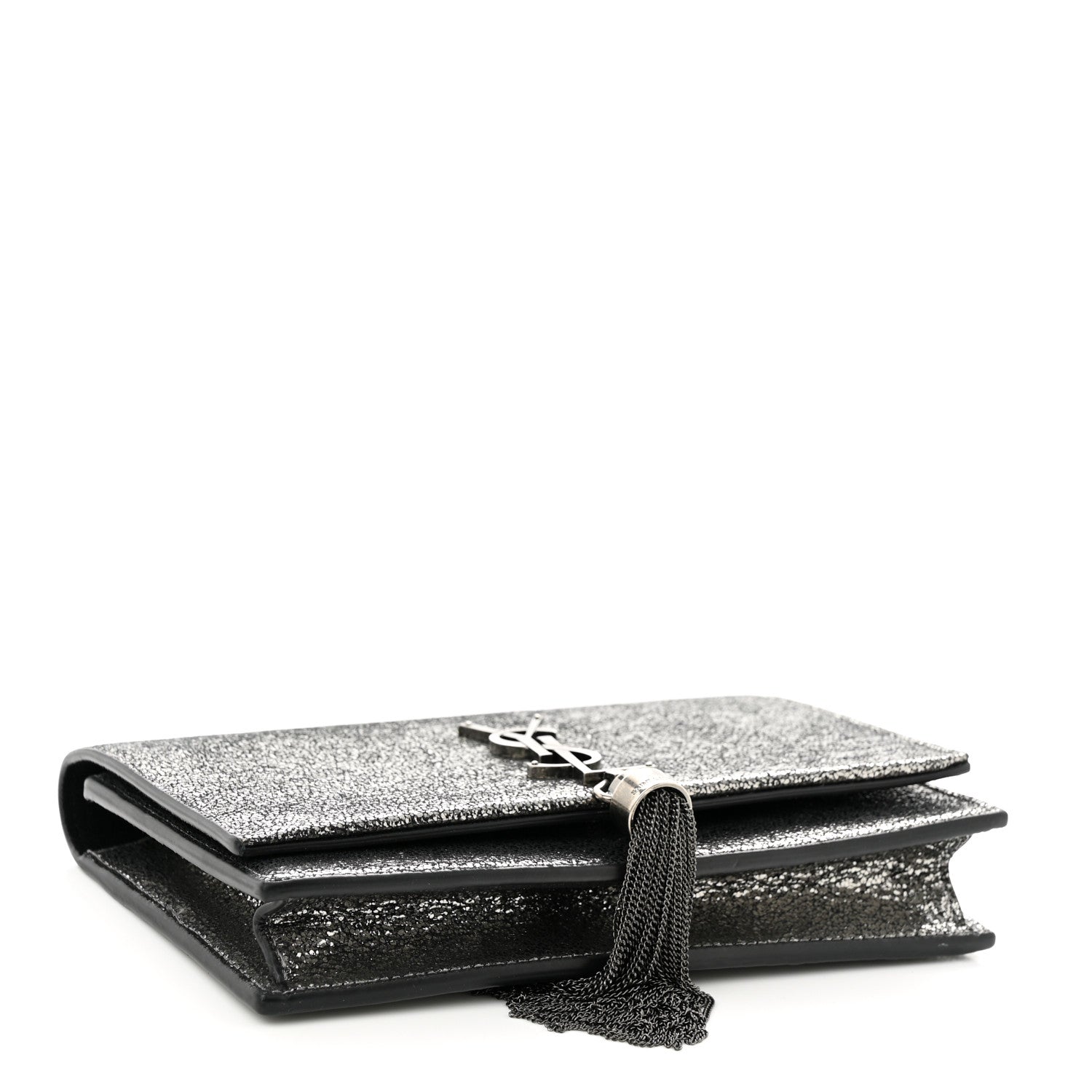 Saint Laurent Metallic Calfskin Classic Monogram Kate Tassel Chain Wallet Gun Metal 4 of 10