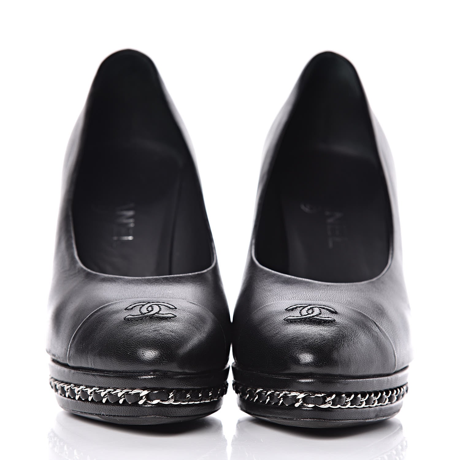 Chanel Lambskin CC Cap Toe Platform Chain Pumps 39 Black 2 of 14