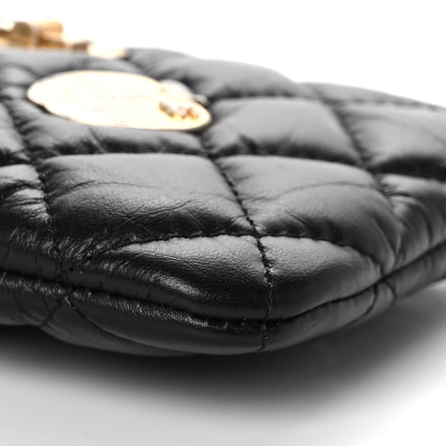 Aged Calfskin Quilted Small Lucky Charms Cosmetic Case Black