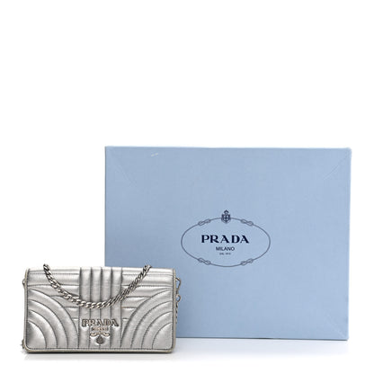 Prada Metallic Nappa Impunture Diagramme Chain Wallet Cromo 13 of 13