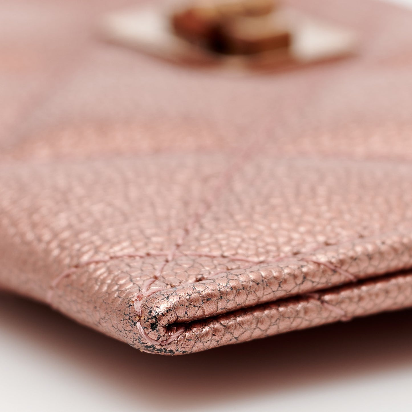Metallic Caviar Quilted Reissue Card Holder Rose Gold
