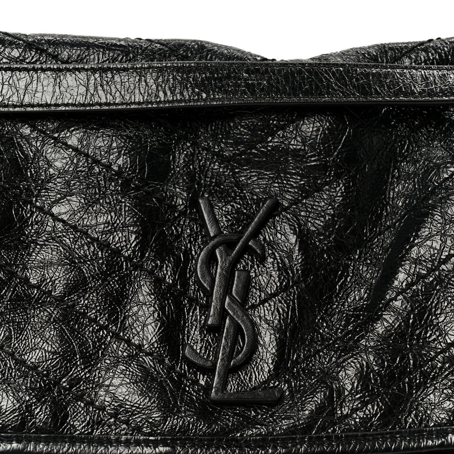 Crinkled Calfskin Matelasse Monogram Medium Niki Chain Satchel Black
