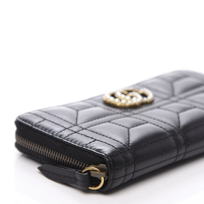 Gucci Calfskin Matelasse Pearly GG Marmont Zip Around Wallet Black 6 of 8