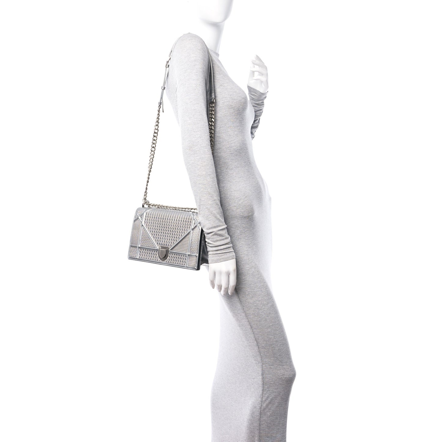 Metallic Patent Micro-Cannage Medium Diorama Flap Bag Silver