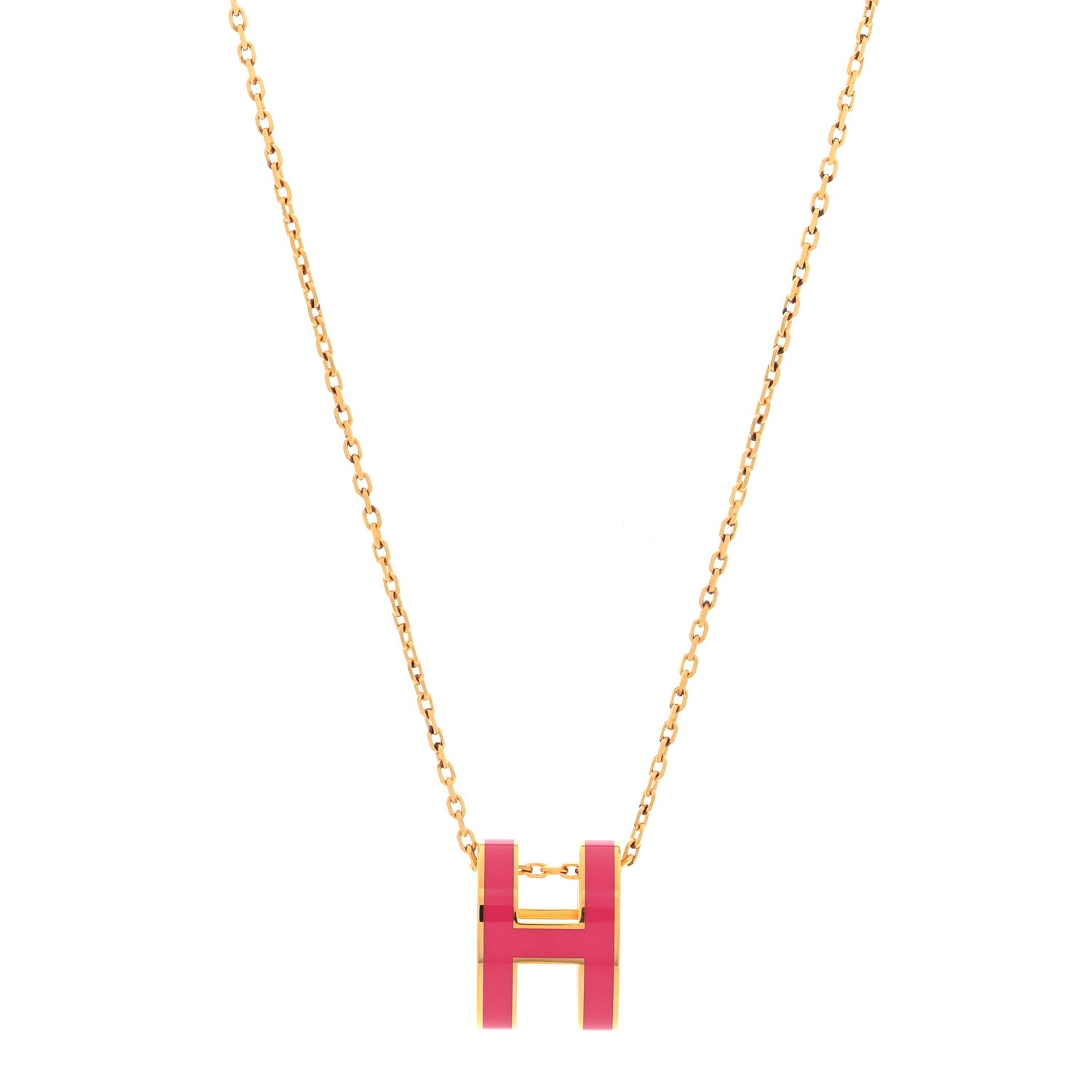 Hermes Lacquered Gold Pop H Pendant Necklace Rose Extreme 1 of 6